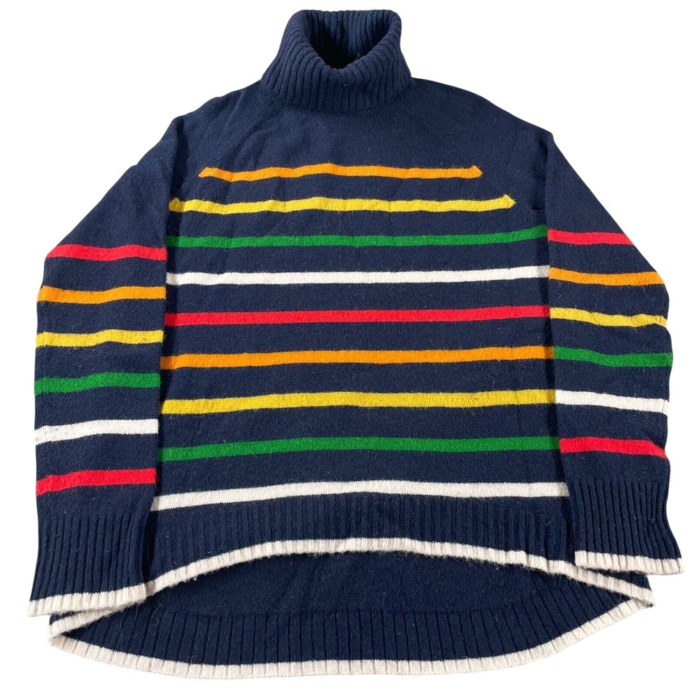 J.Crew Womens Navy Blue Striped Wool‎ Alpaca Blend Turtleneck Sweater Small